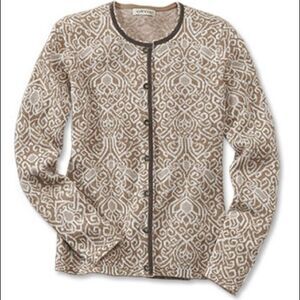 Orvis Jacquard-Knit Velvet-Trimmed Cardigan size XL